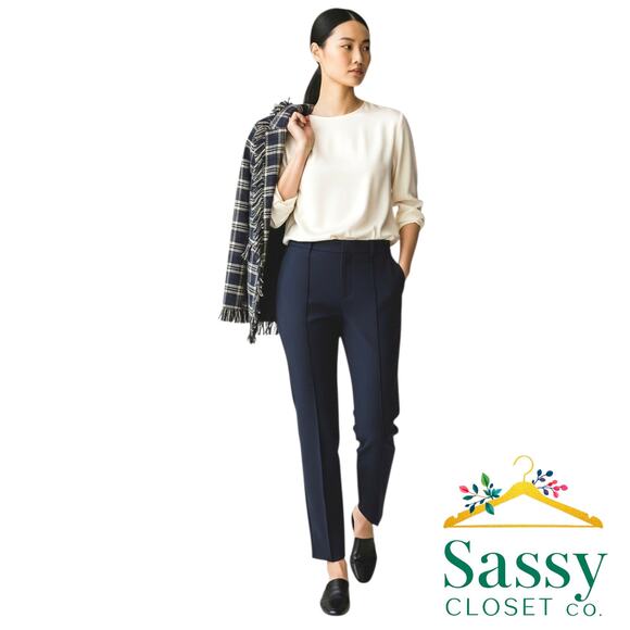CAbi Pants - CABI Navy Blue Ponte Ankle Pants 8 Center Seams Stretch Slim Trousers 5073 EUC